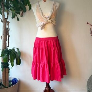 Malco Modes Hot Pink Tiered Ruffle Midi Skirt Y2K Boho Fairycore XS